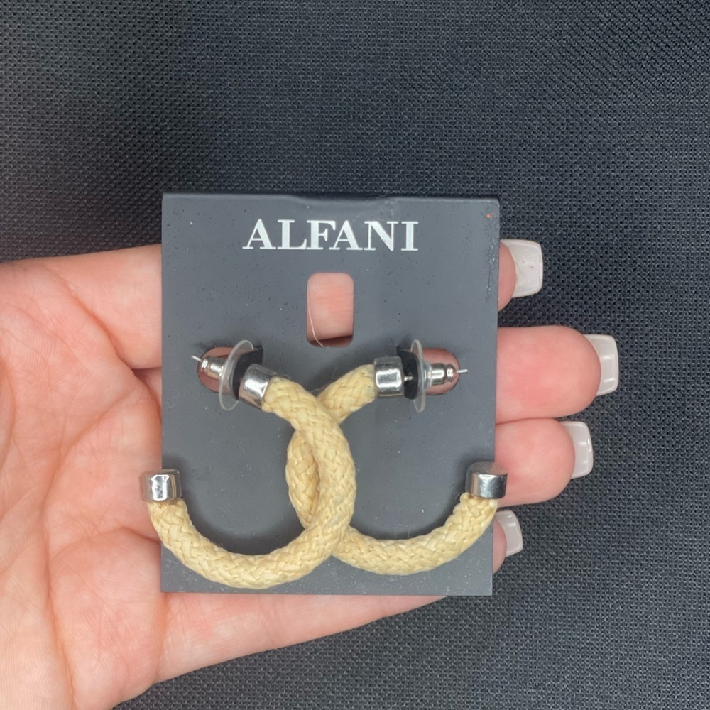 Alfani Tan Rope Hoop Earrings with Silver Accents